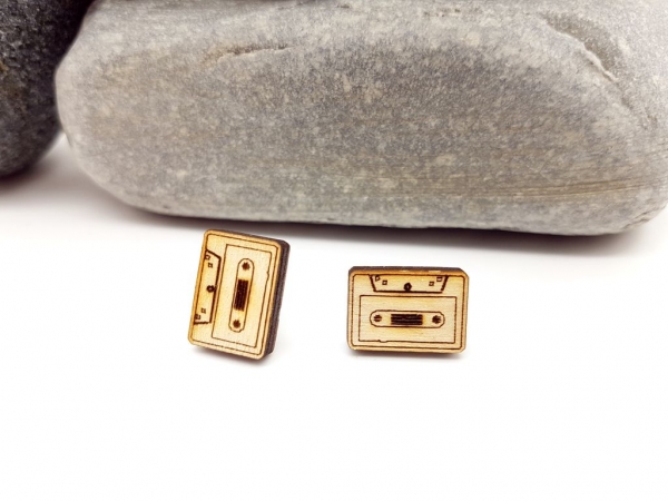 Retro Kassette Holz Ohrstecker
